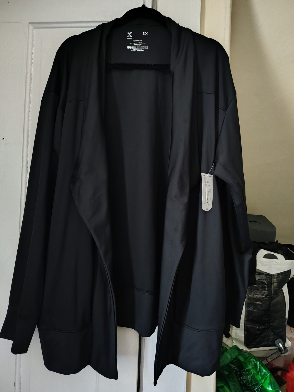 NWT 2X Xersion Active wear Black Open-Front Draped Cardigan